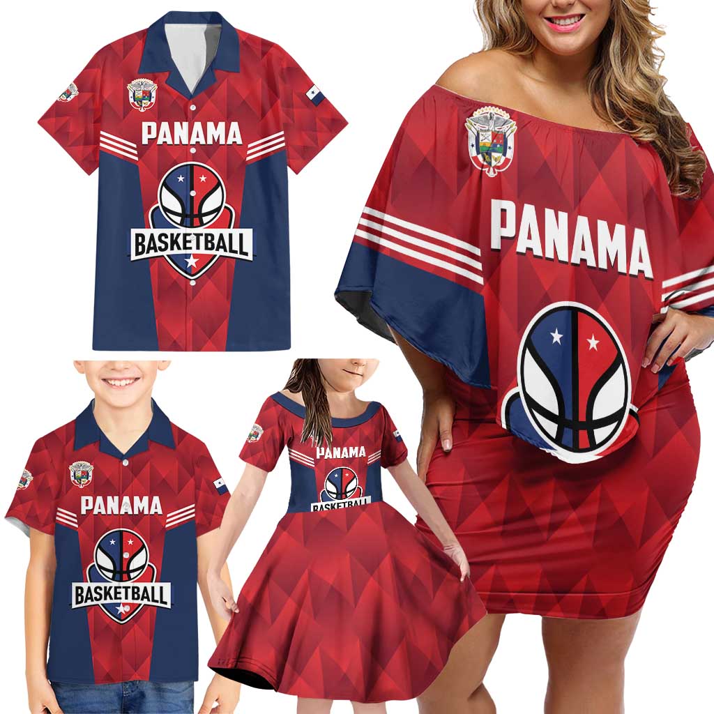 Panama Basketball Custom Family Matching Off Shoulder Short Dress and Hawaiian Shirt Panama Go Champion