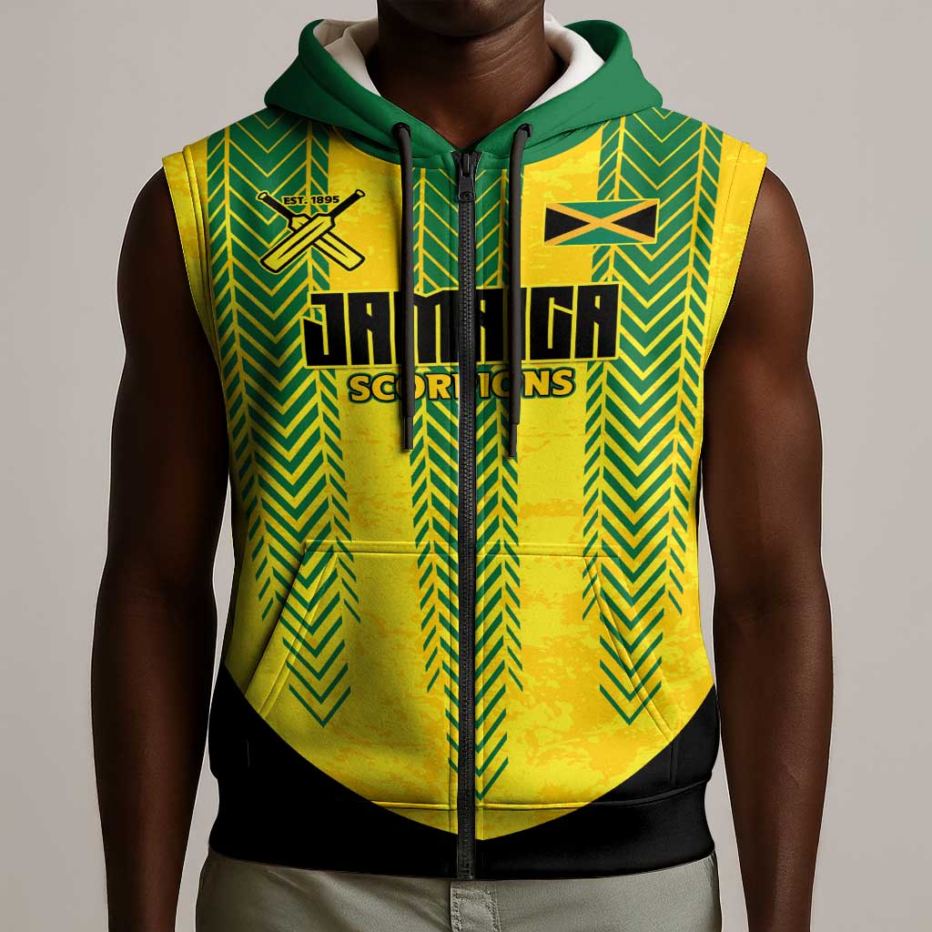 Custom Jamaica Cricket Scorpions Sleeveless Zip Hoodie Go Champions