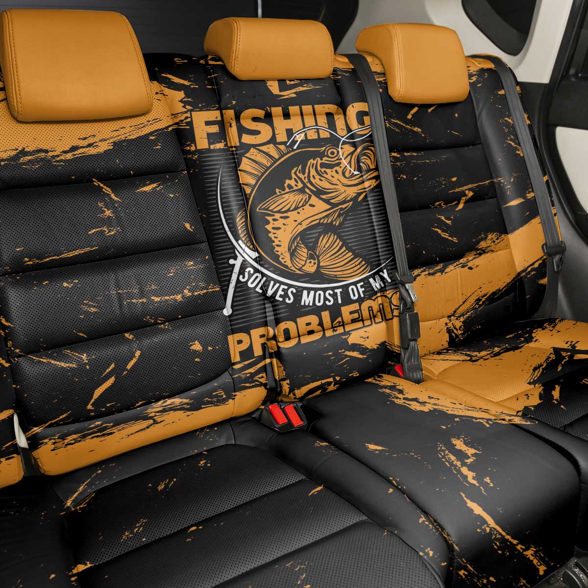 Fishing Solves Most of My Problems Back Car Seat Cover Grunge Style