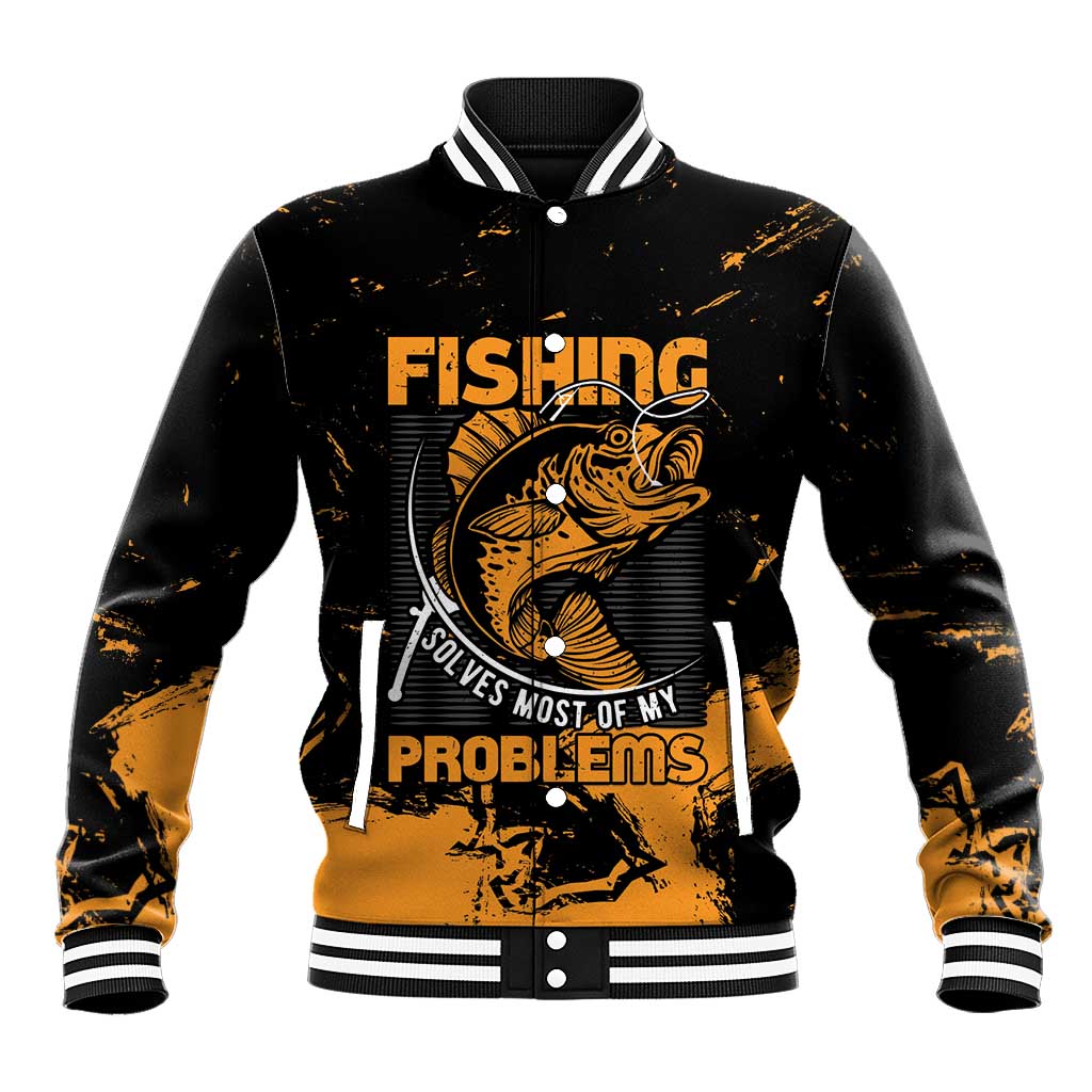 Personalized Fishing Solves Most of My Problems Baseball Jacket Grunge Style