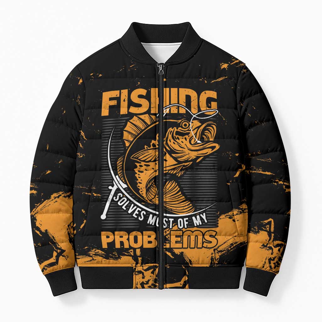 Personalized Fishing Solves Most of My Problems Bomber Puffer Jacket Grunge Style