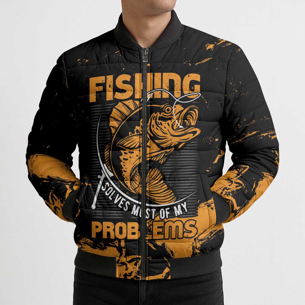 Personalized Fishing Solves Most of My Problems Bomber Puffer Jacket Grunge Style