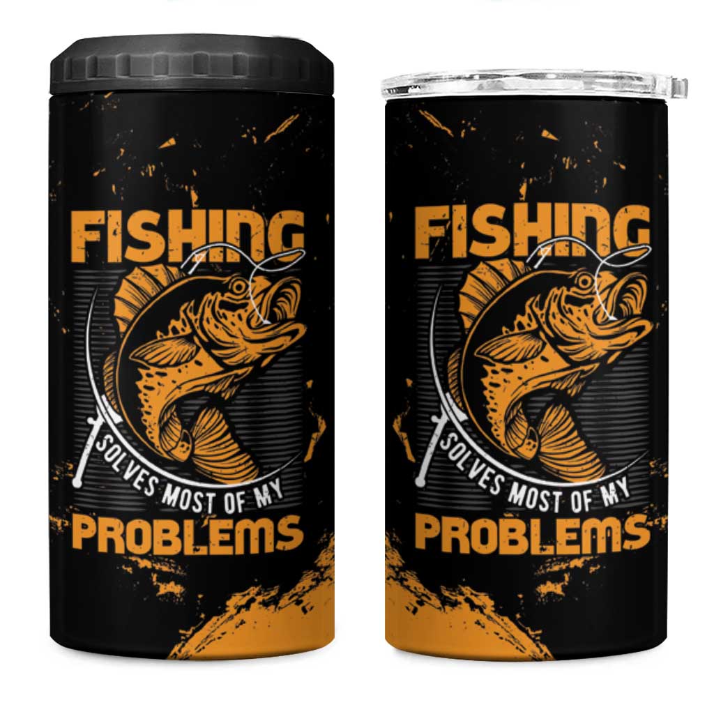 Fishing Solves Most of My Problems 4 in 1 Can Cooler Tumbler Grunge Style