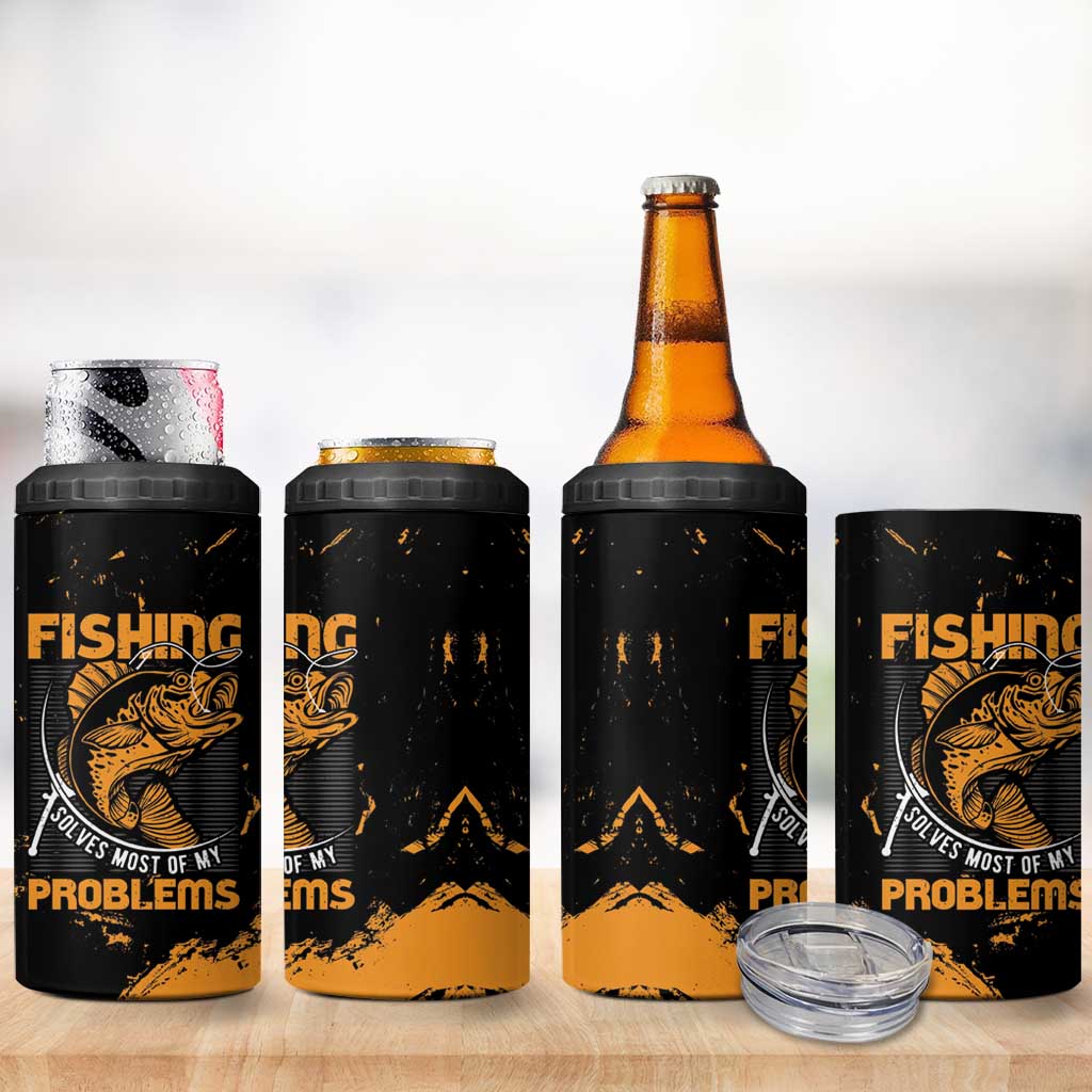 Fishing Solves Most of My Problems 4 in 1 Can Cooler Tumbler Grunge Style