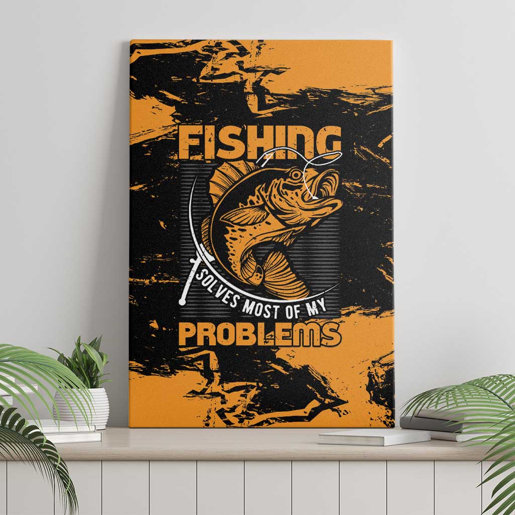 Fishing Solves Most of My Problems Canvas Wall Art Grunge Style