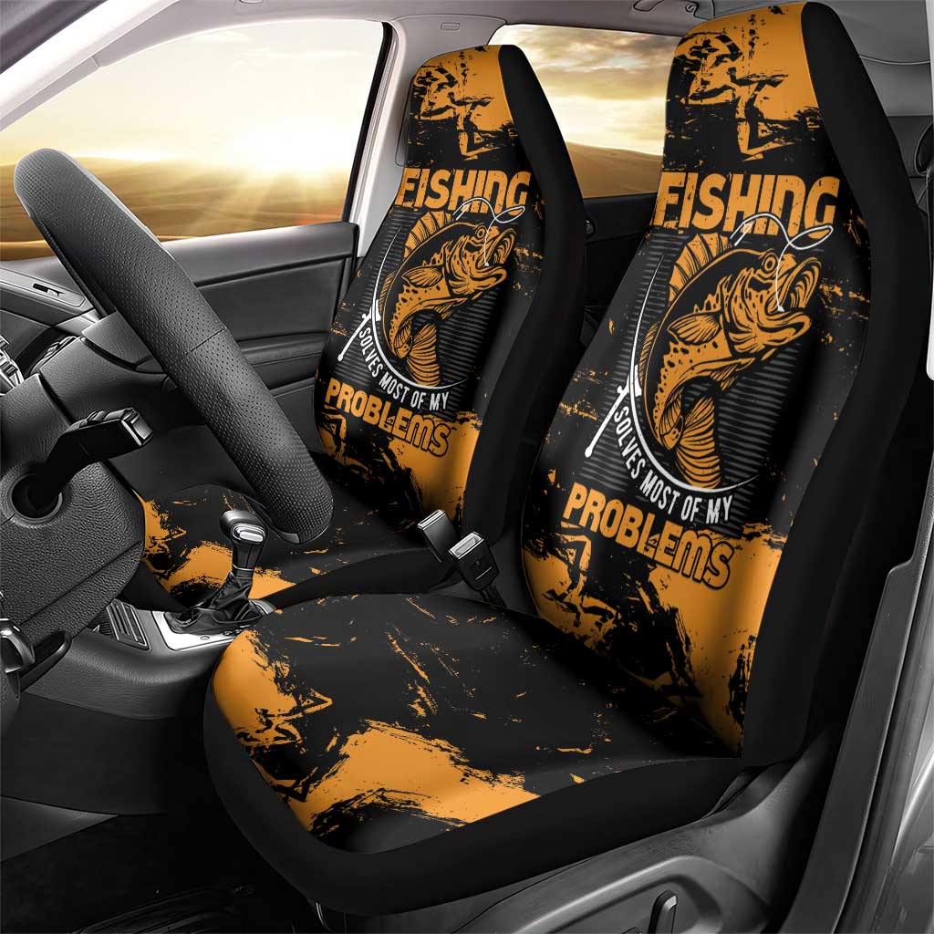 Fishing Solves Most of My Problems Car Seat Cover Grunge Style