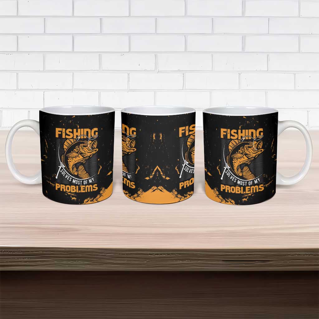 Fishing Solves Most of My Problems Ceramic Mug Grunge Style