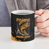 Fishing Solves Most of My Problems Ceramic Mug Grunge Style