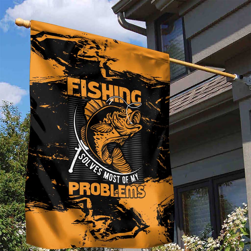 Fishing Solves Most of My Problems Garden Flag Grunge Style