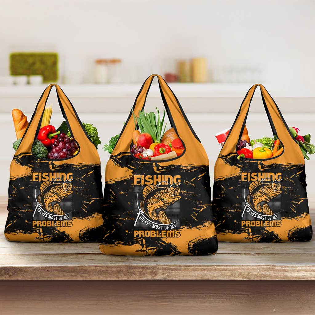 Fishing Solves Most of My Problems Grocery Bag Grunge Style