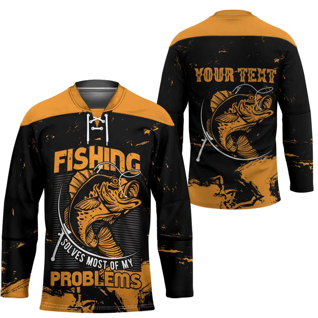 Personalized Fishing Solves Most of My Problems Hockey Jersey Grunge Style
