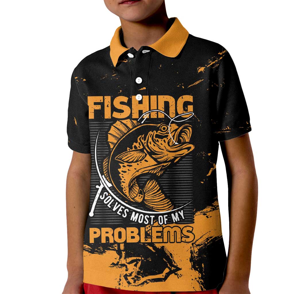 Personalized Fishing Solves Most of My Problems Kid Polo Shirt Grunge Style