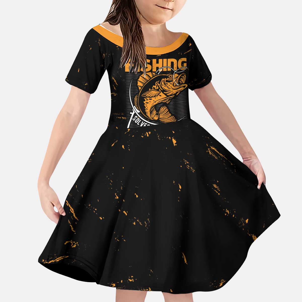 Personalized Fishing Solves Most of My Problems Kid Short Sleeve Dress Grunge Style