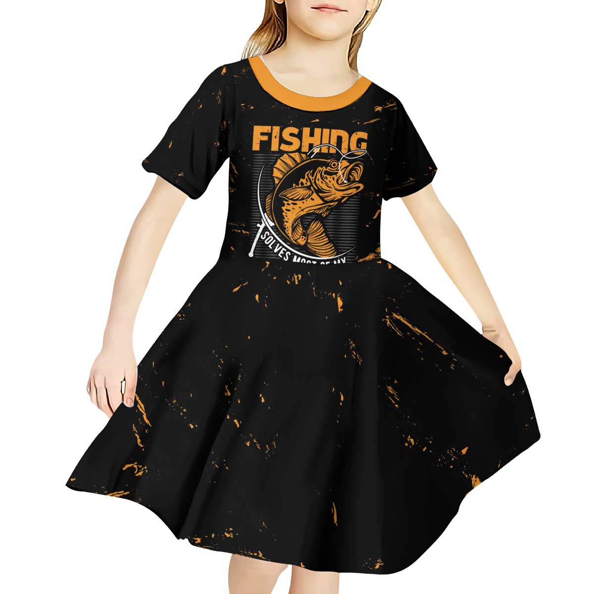 Personalized Fishing Solves Most of My Problems Kid Short Sleeve Dress Grunge Style