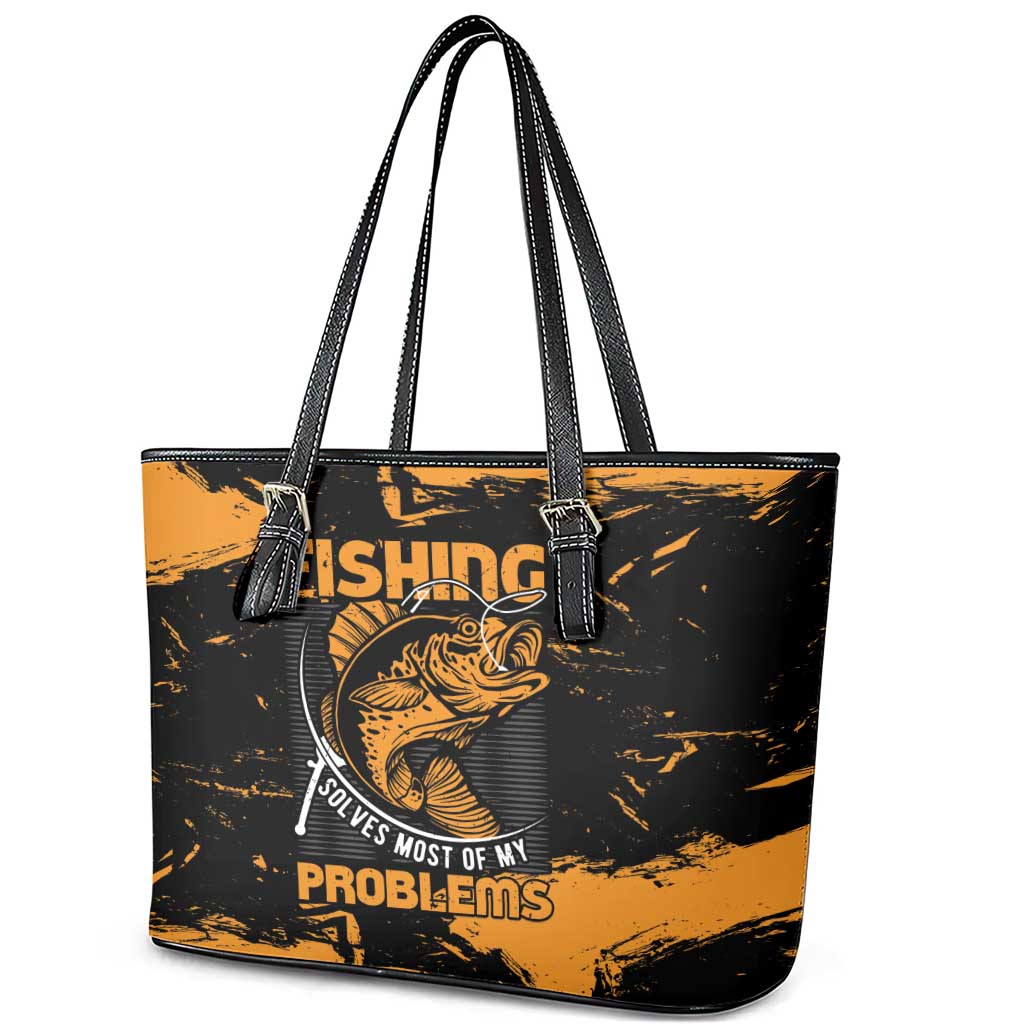Fishing Solves Most of My Problems Leather Tote Bag Grunge Style