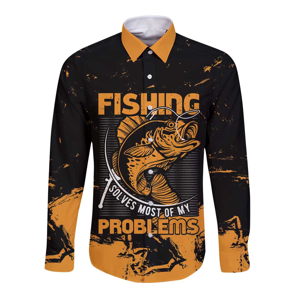 Personalized Fishing Solves Most of My Problems Long Sleeve Button Shirt Grunge Style