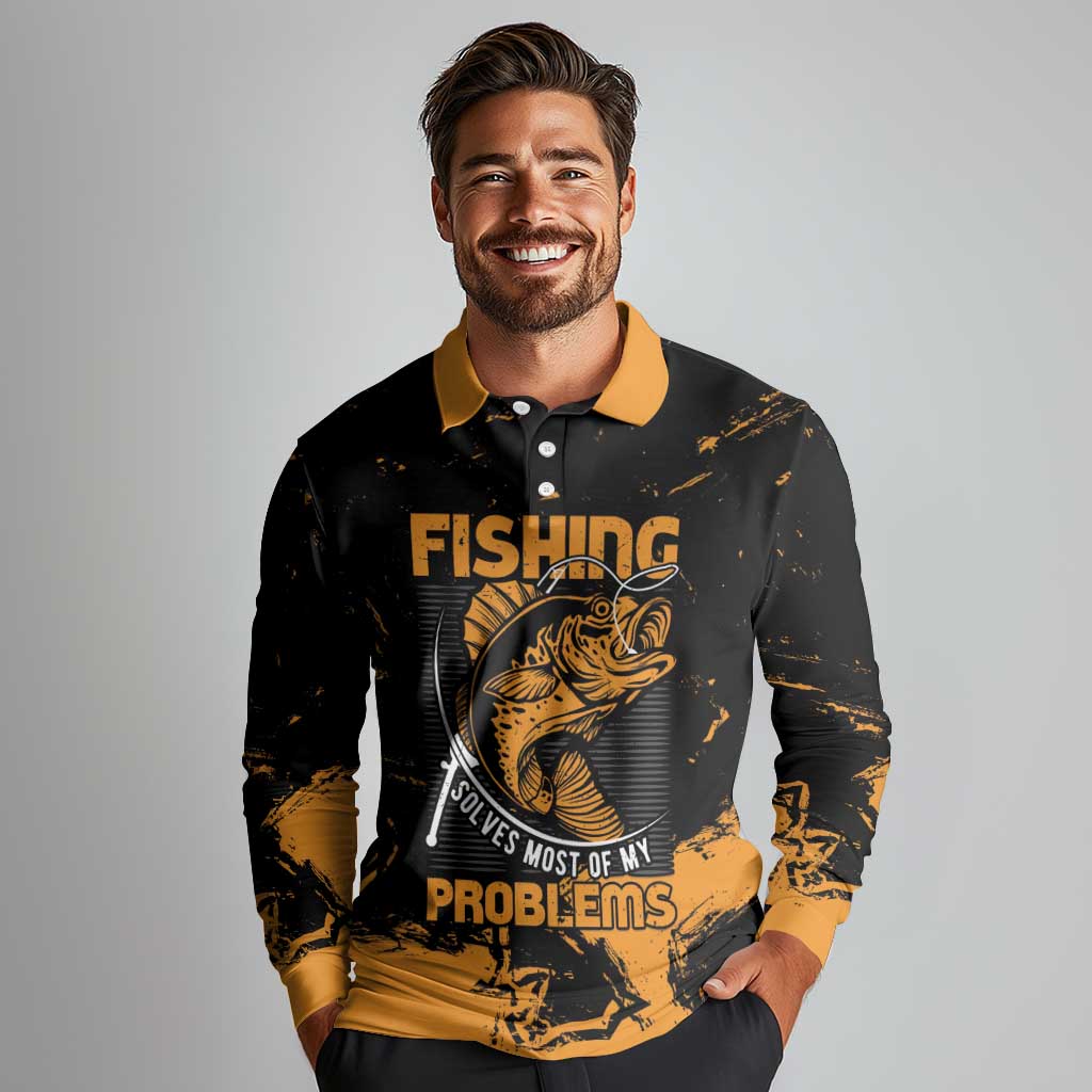 Personalized Fishing Solves Most of My Problems Long Sleeve Polo Shirt Grunge Style