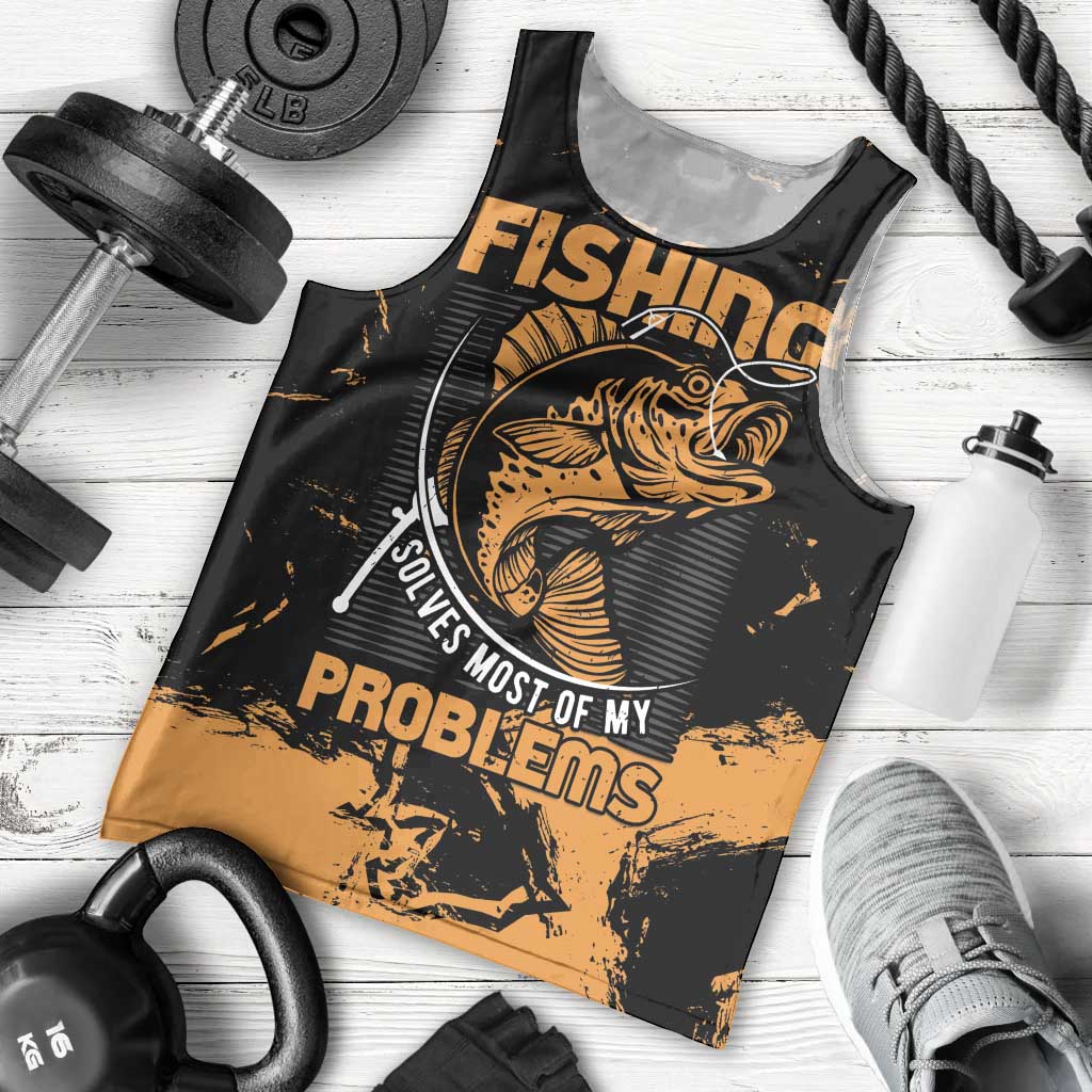 Personalized Fishing Solves Most of My Problems Men Tank Top Grunge Style