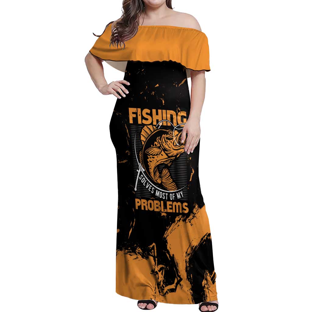 Personalized Fishing Solves Most of My Problems Off Shoulder Maxi Dress Grunge Style