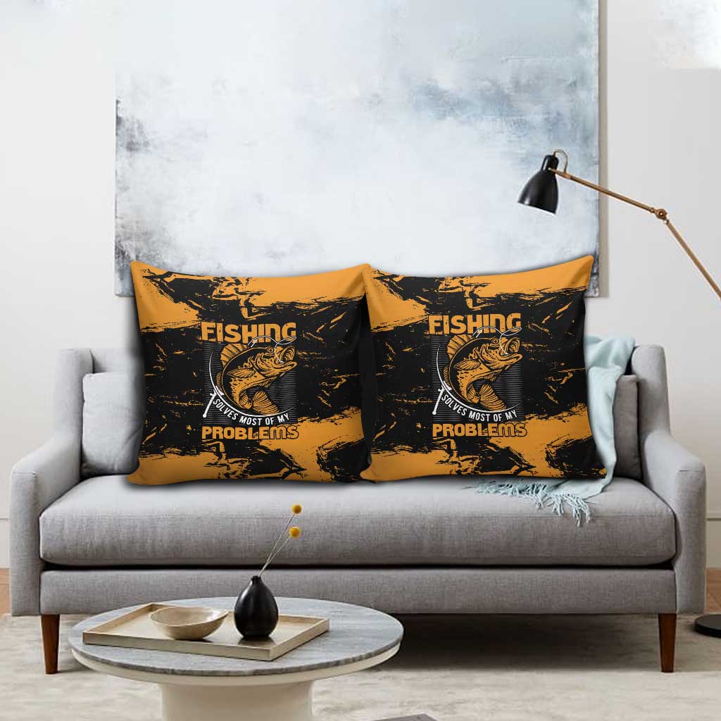 Fishing Solves Most of My Problems Pillow Cover Grunge Style