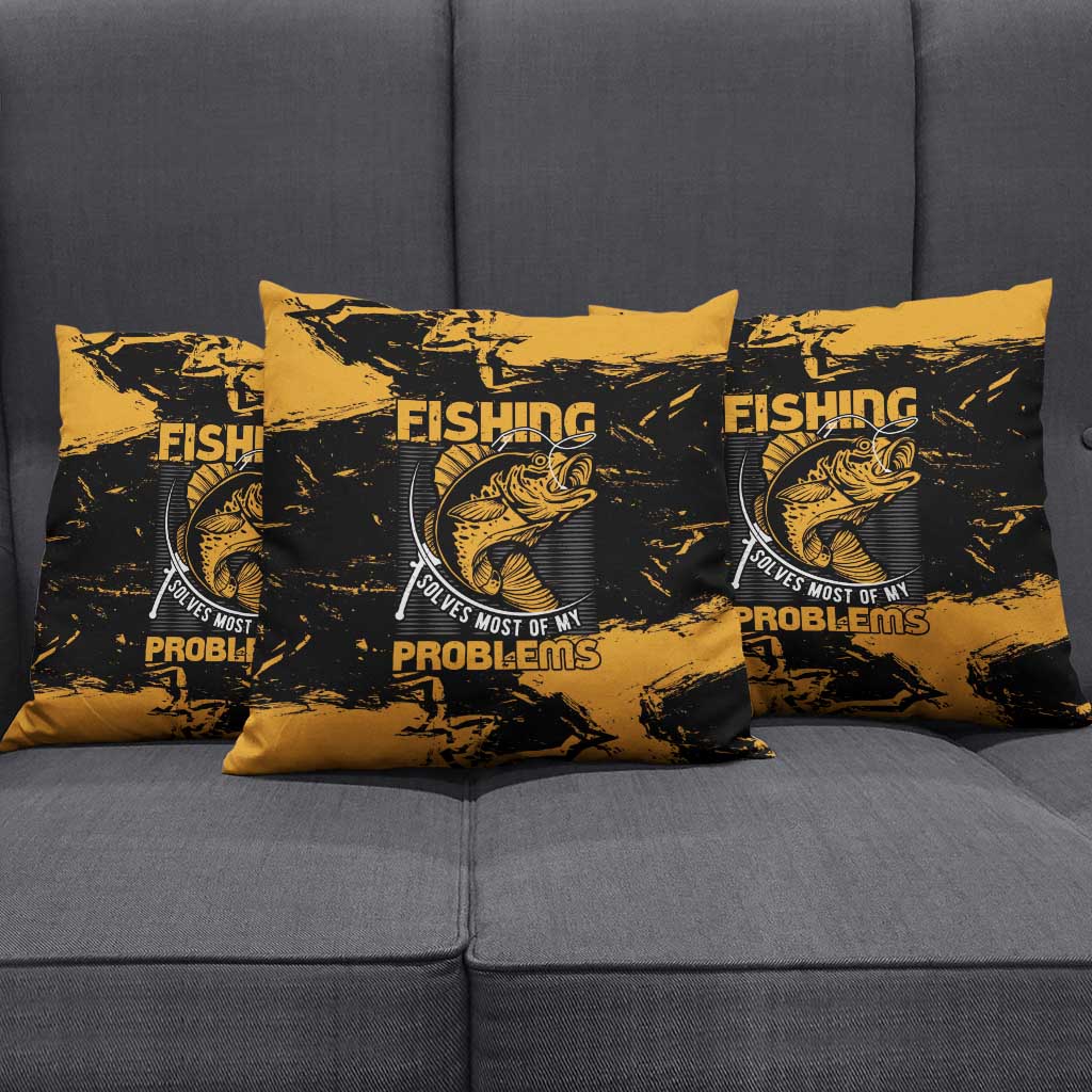 Fishing Solves Most of My Problems Pillow Cover Grunge Style