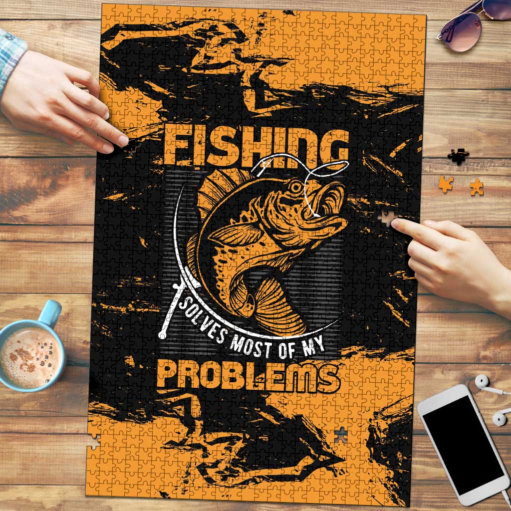 Fishing Solves Most of My Problems Puzzle Grunge Style