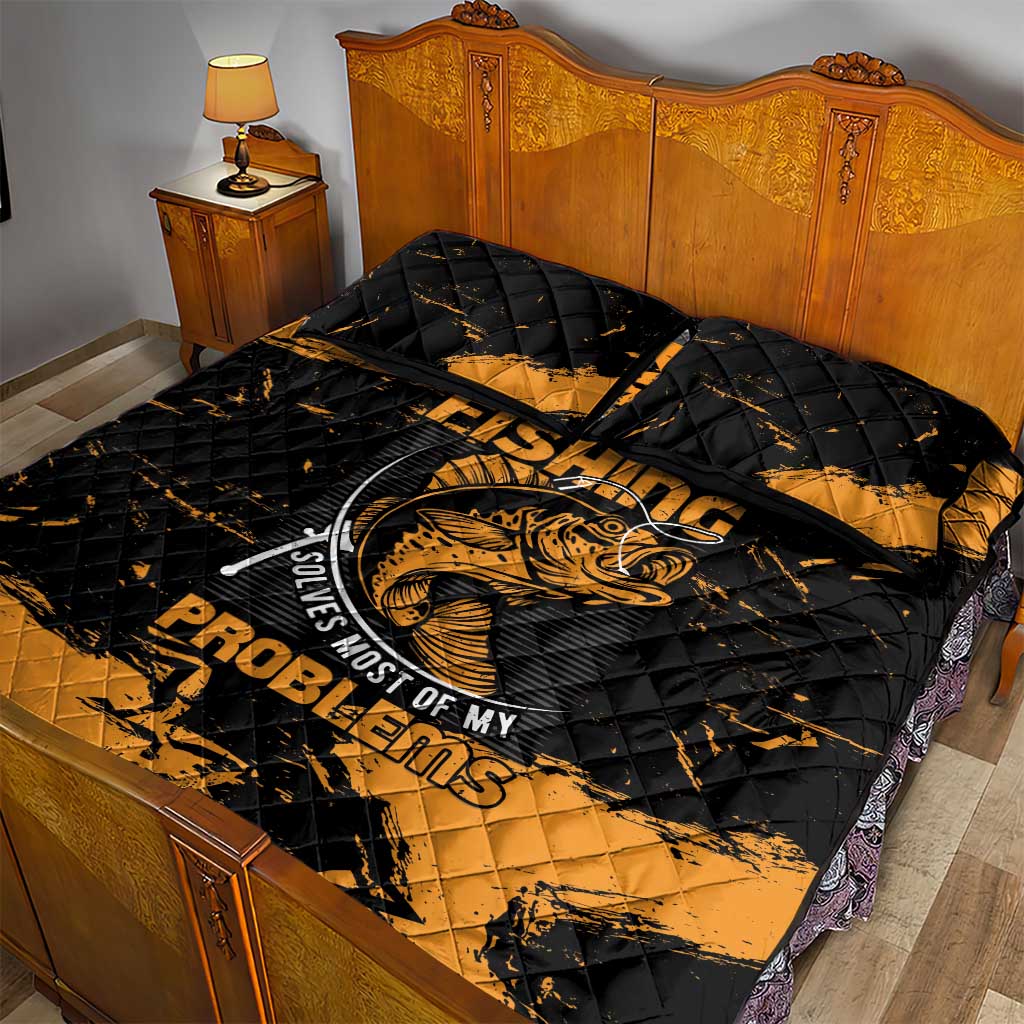 Fishing Solves Most of My Problems Quilt Bed Set Grunge Style