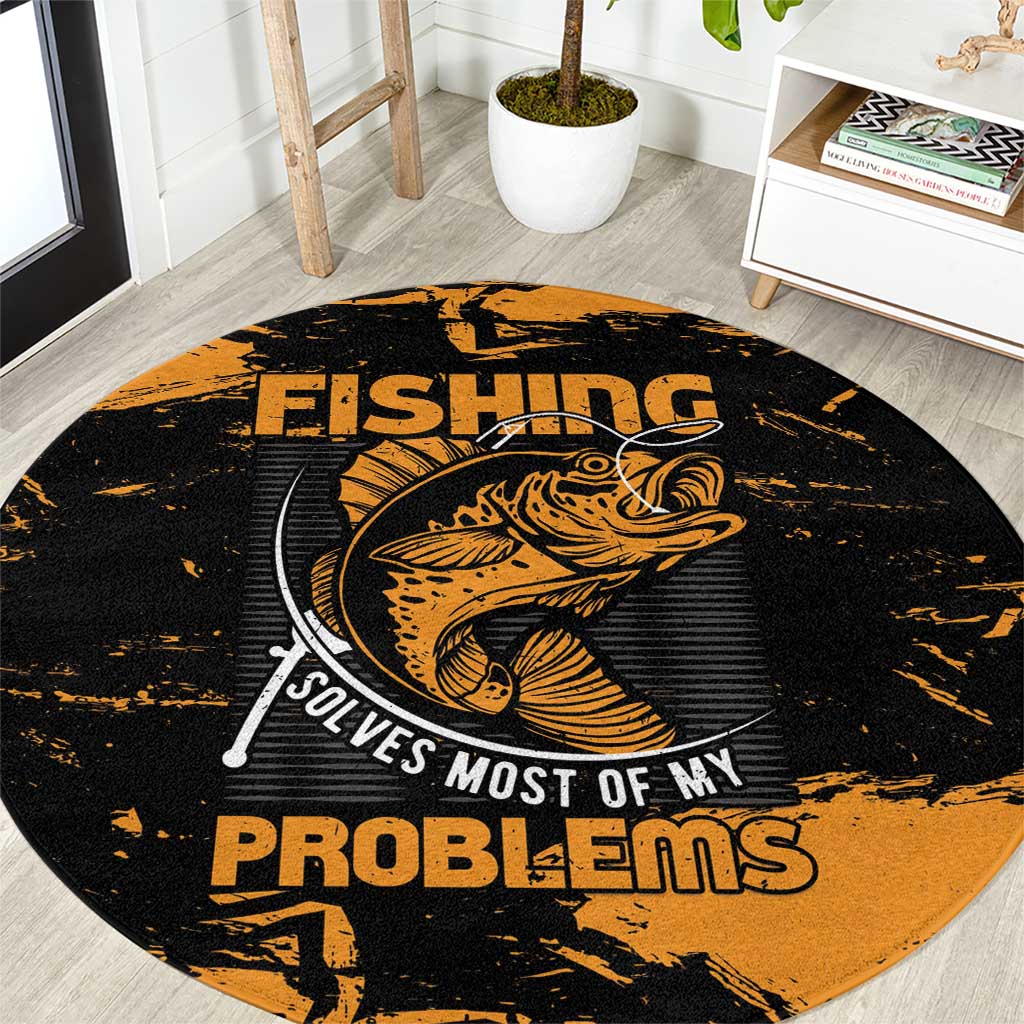 Fishing Solves Most of My Problems Round Carpet Grunge Style