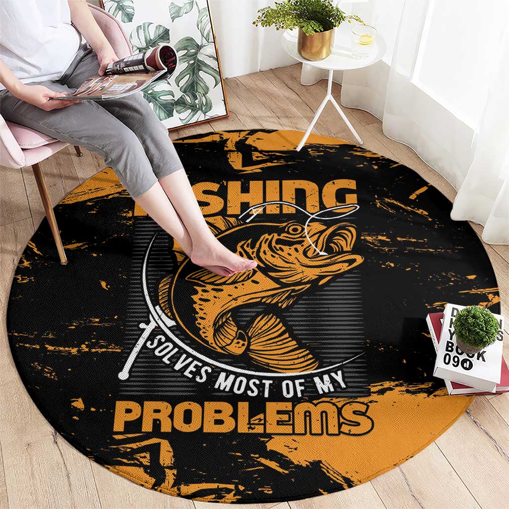 Fishing Solves Most of My Problems Round Carpet Grunge Style
