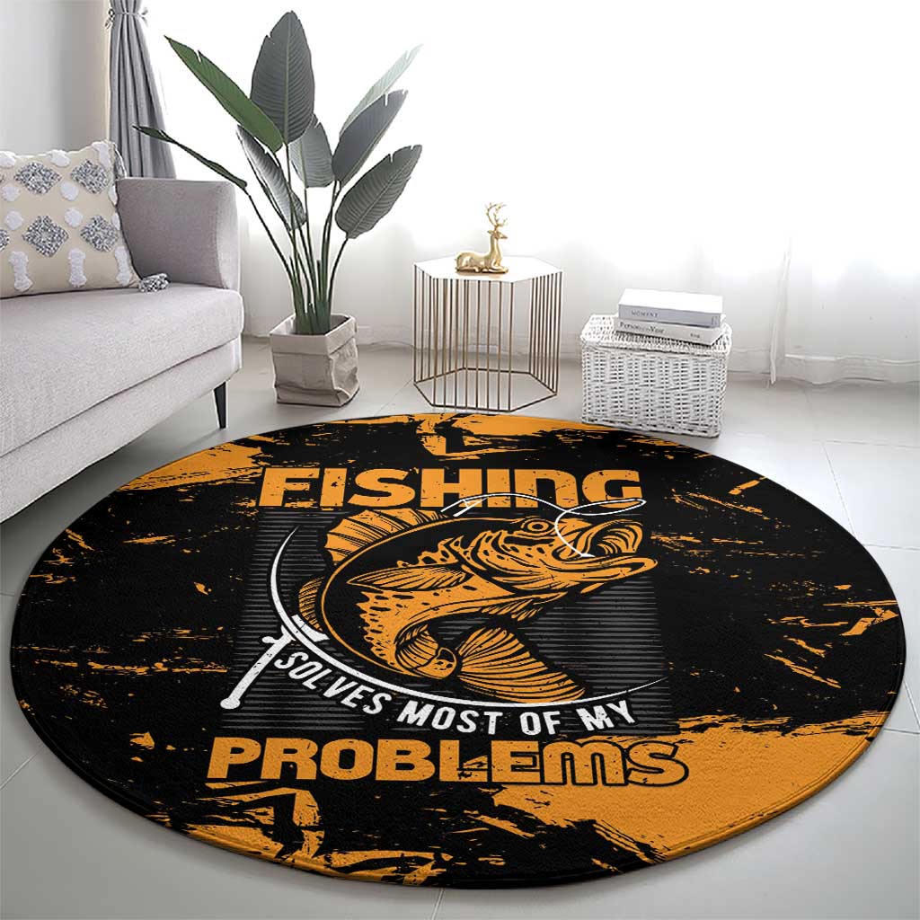 Fishing Solves Most of My Problems Round Carpet Grunge Style