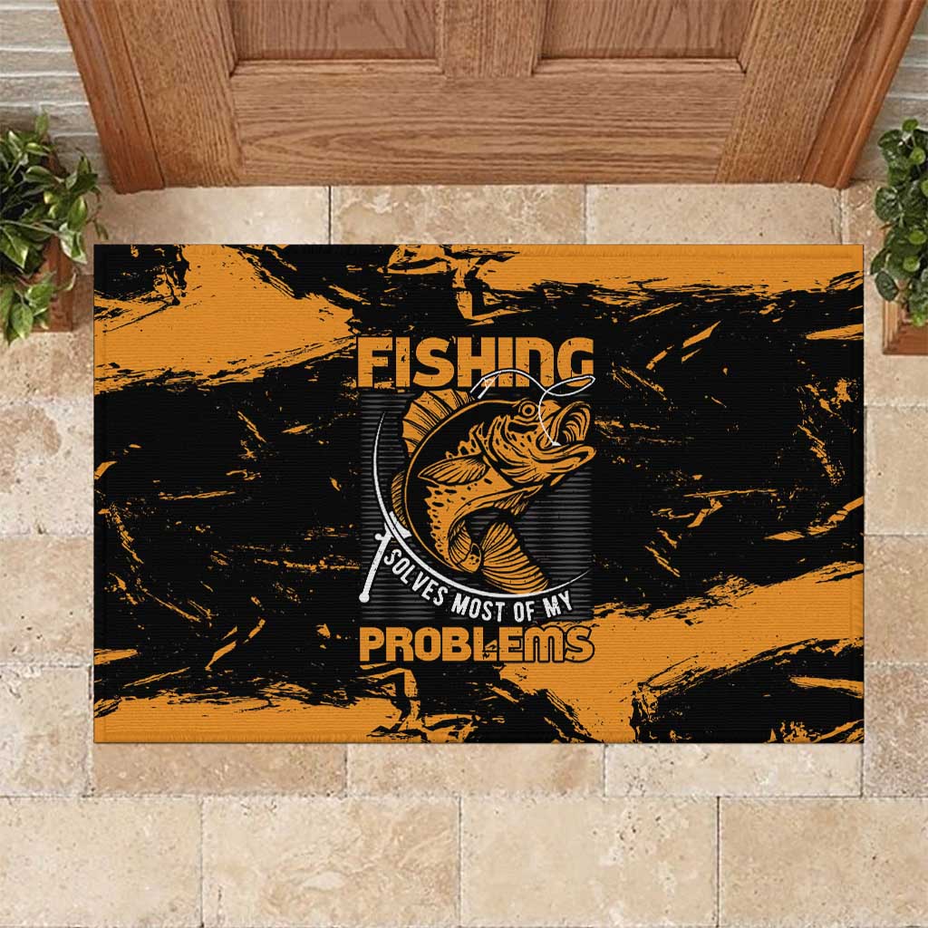 Fishing Solves Most of My Problems Rubber Doormat Grunge Style