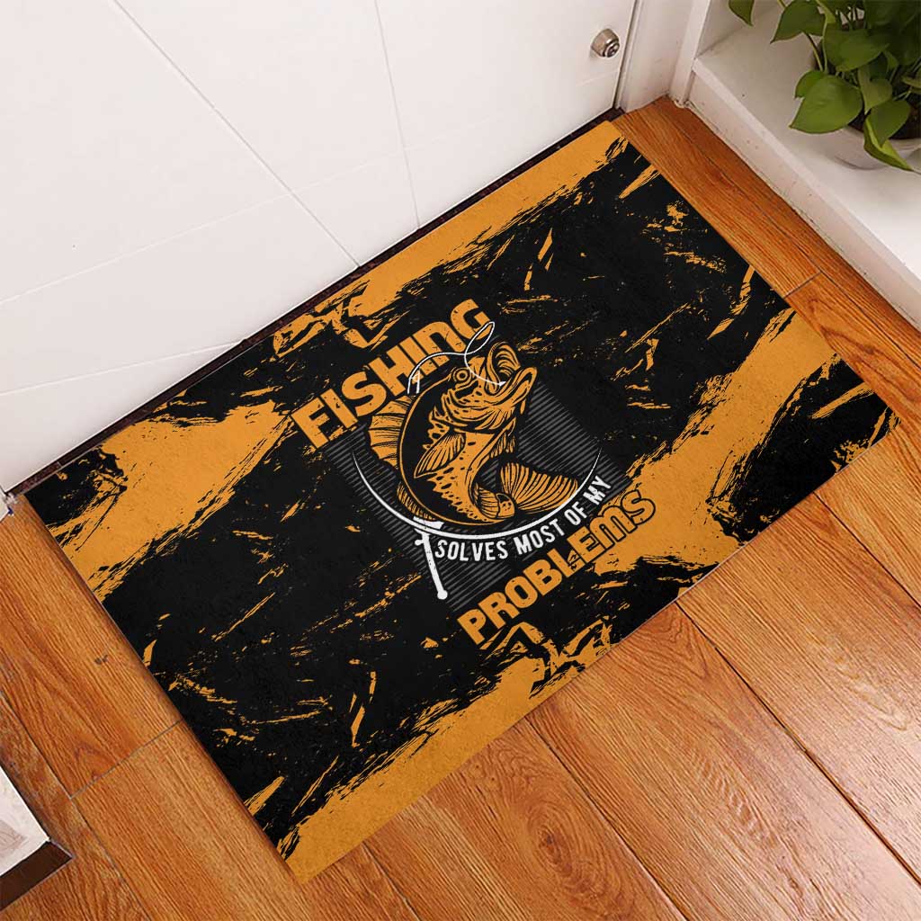 Fishing Solves Most of My Problems Rubber Doormat Grunge Style