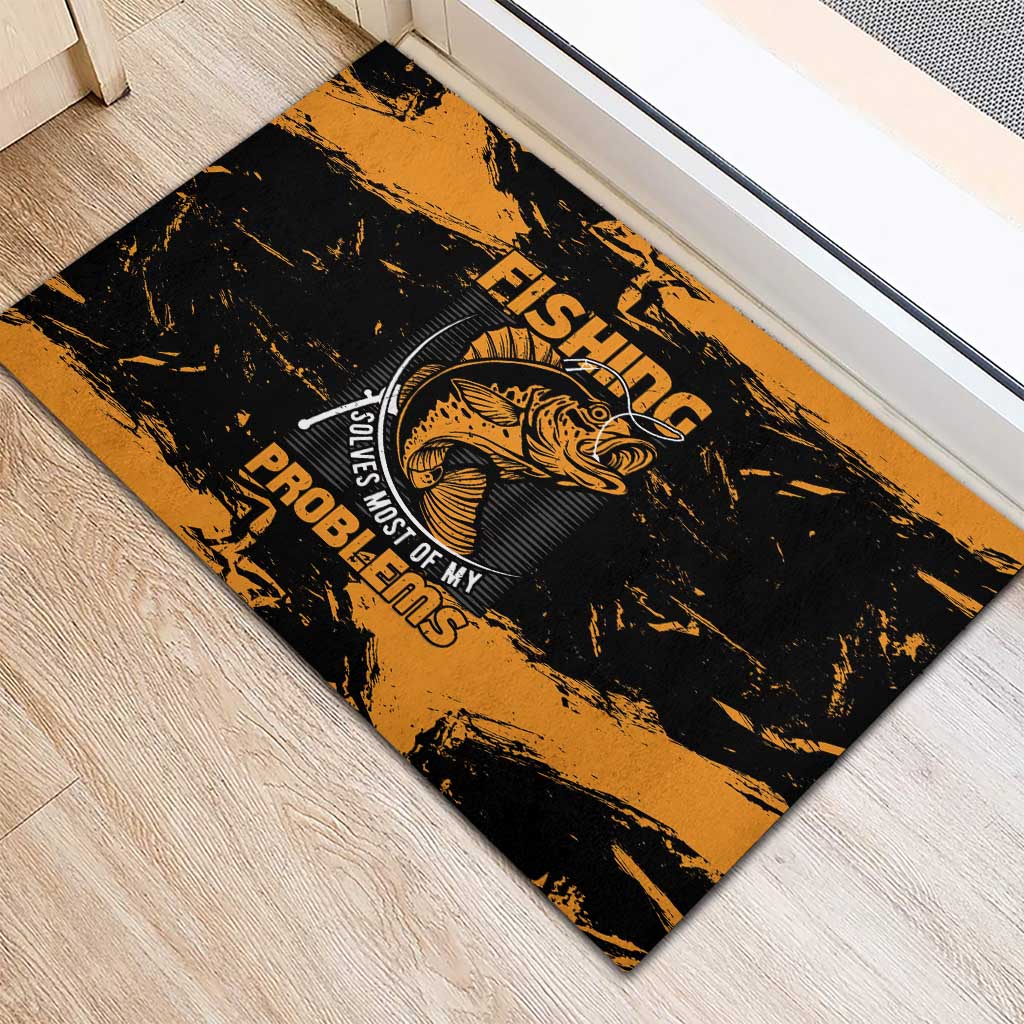 Fishing Solves Most of My Problems Rubber Doormat Grunge Style