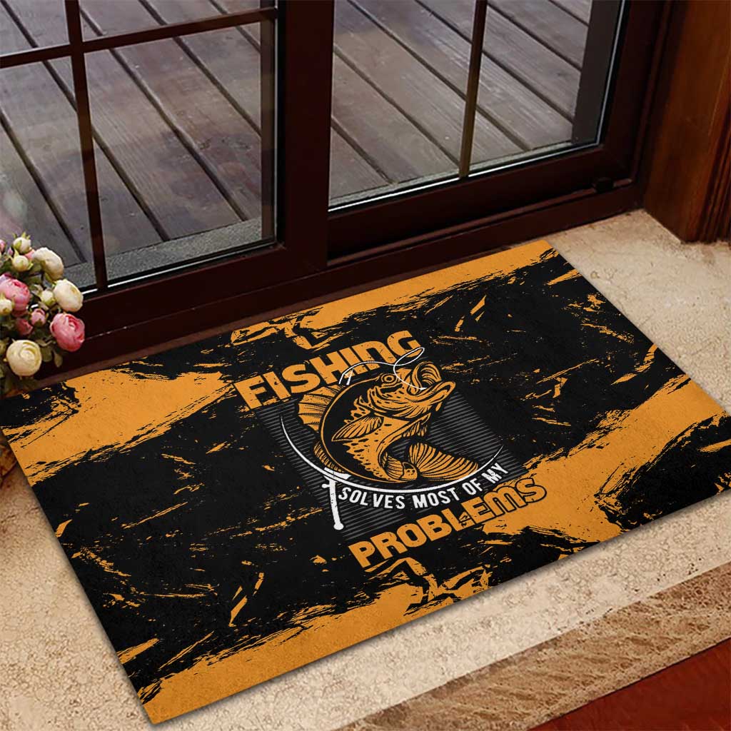 Fishing Solves Most of My Problems Rubber Doormat Grunge Style
