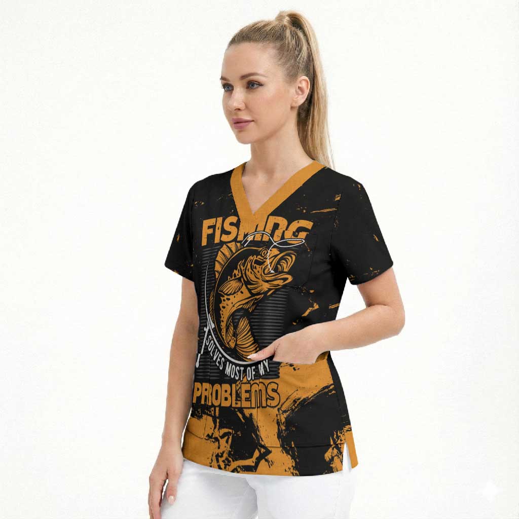 Personalized Fishing Solves Most of My Problems Scrub Top Grunge Style