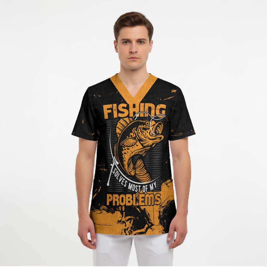 Personalized Fishing Solves Most of My Problems Scrub Top Grunge Style