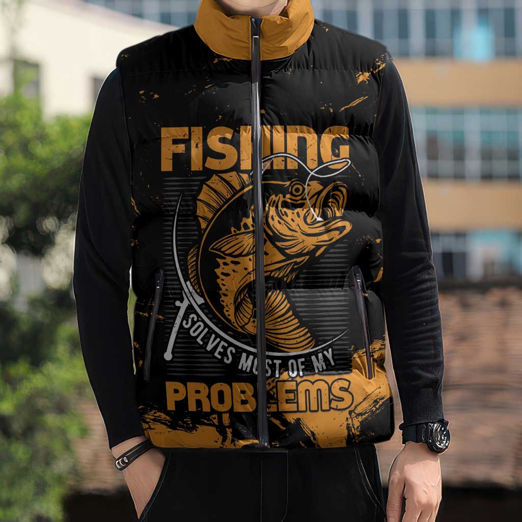 Personalized Fishing Solves Most of My Problems Sleeveless Puffer Jacket Grunge Style