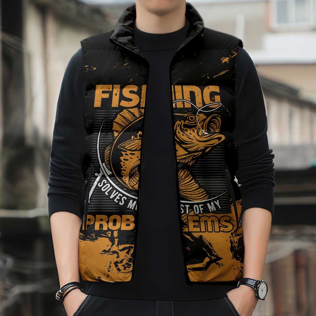 Personalized Fishing Solves Most of My Problems Sleeveless Puffer Jacket Grunge Style