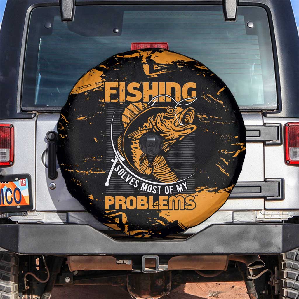 Fishing Solves Most of My Problems Spare Tire Cover Grunge Style