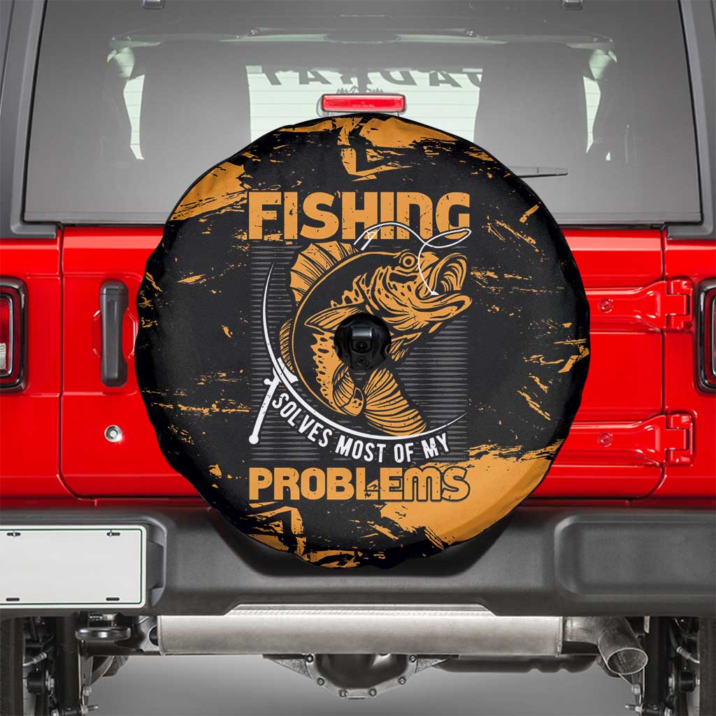 Fishing Solves Most of My Problems Spare Tire Cover Grunge Style