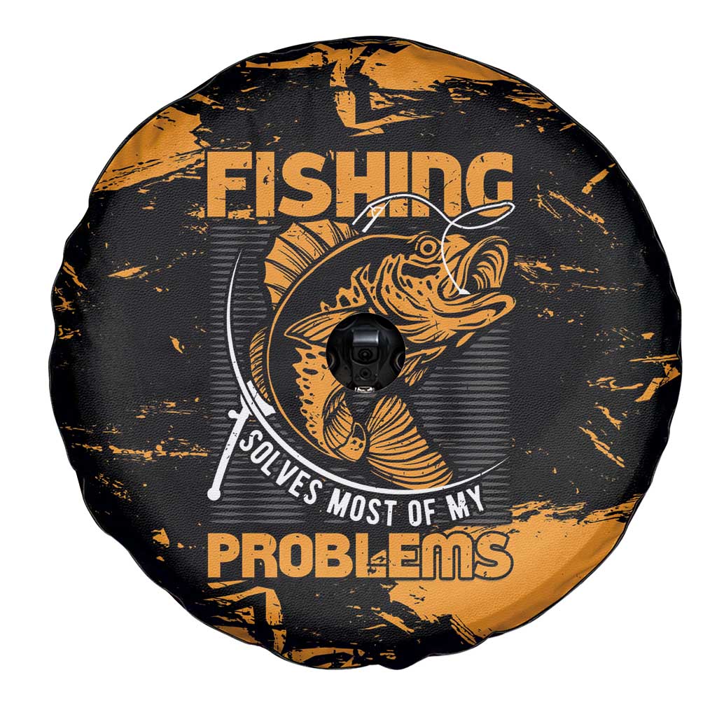 Fishing Solves Most of My Problems Spare Tire Cover Grunge Style