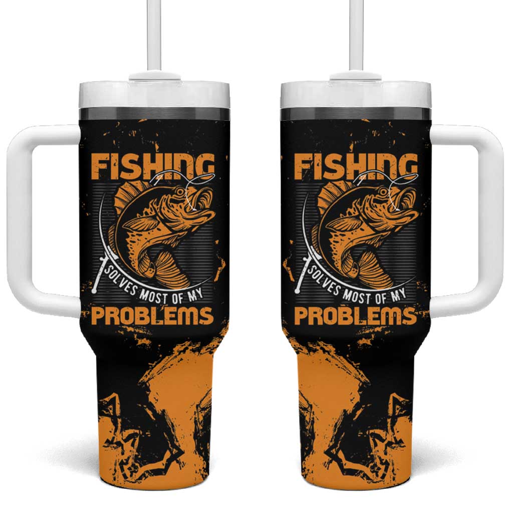 Fishing Solves Most of My Problems Tumbler With Handle Grunge Style