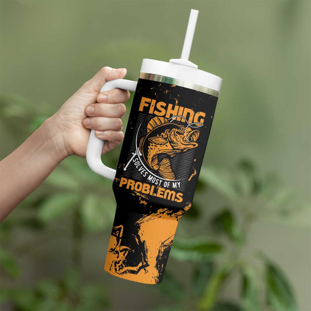 Fishing Solves Most of My Problems Tumbler With Handle Grunge Style
