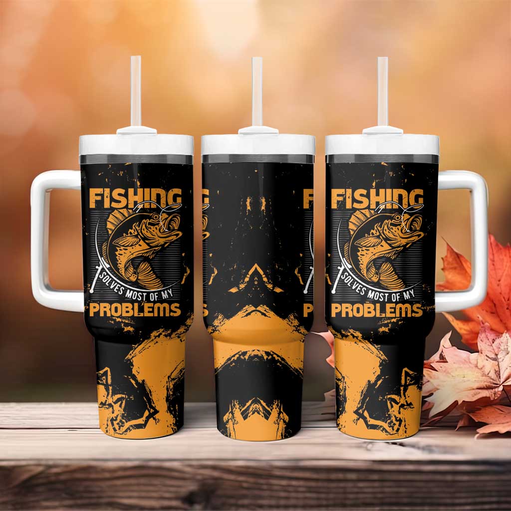 Fishing Solves Most of My Problems Tumbler With Handle Grunge Style