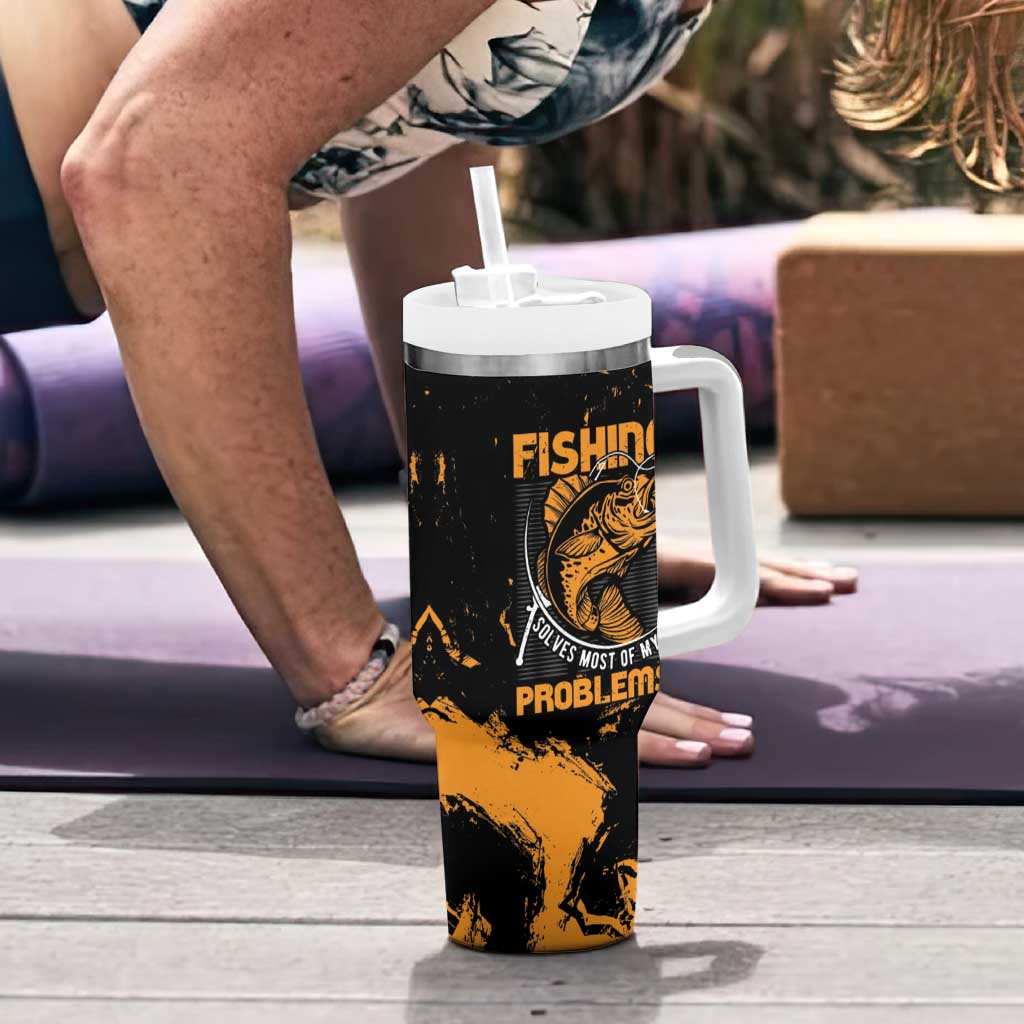 Fishing Solves Most of My Problems Tumbler With Handle Grunge Style