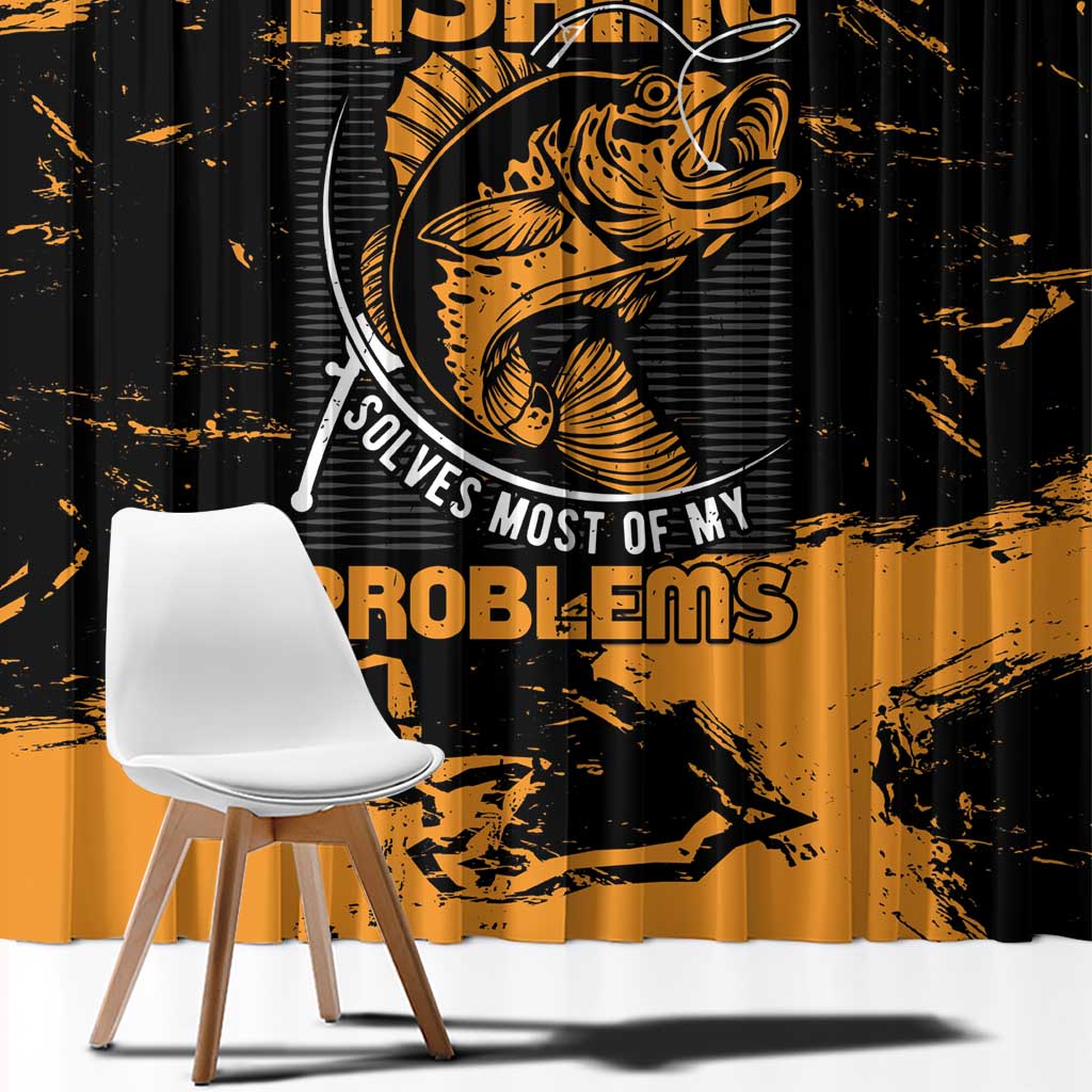 Fishing Solves Most of My Problems Window Curtain Grunge Style