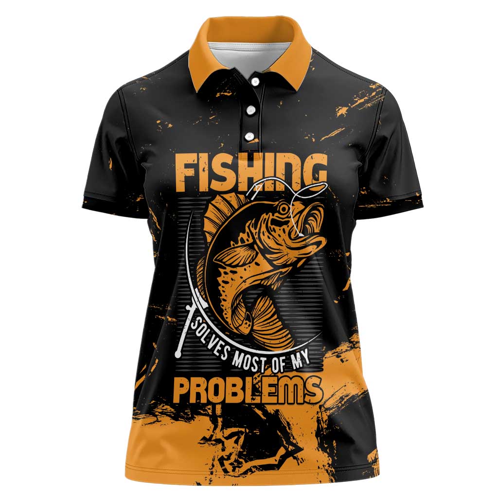 Personalized Fishing Solves Most of My Problems Women Polo Shirt Grunge Style