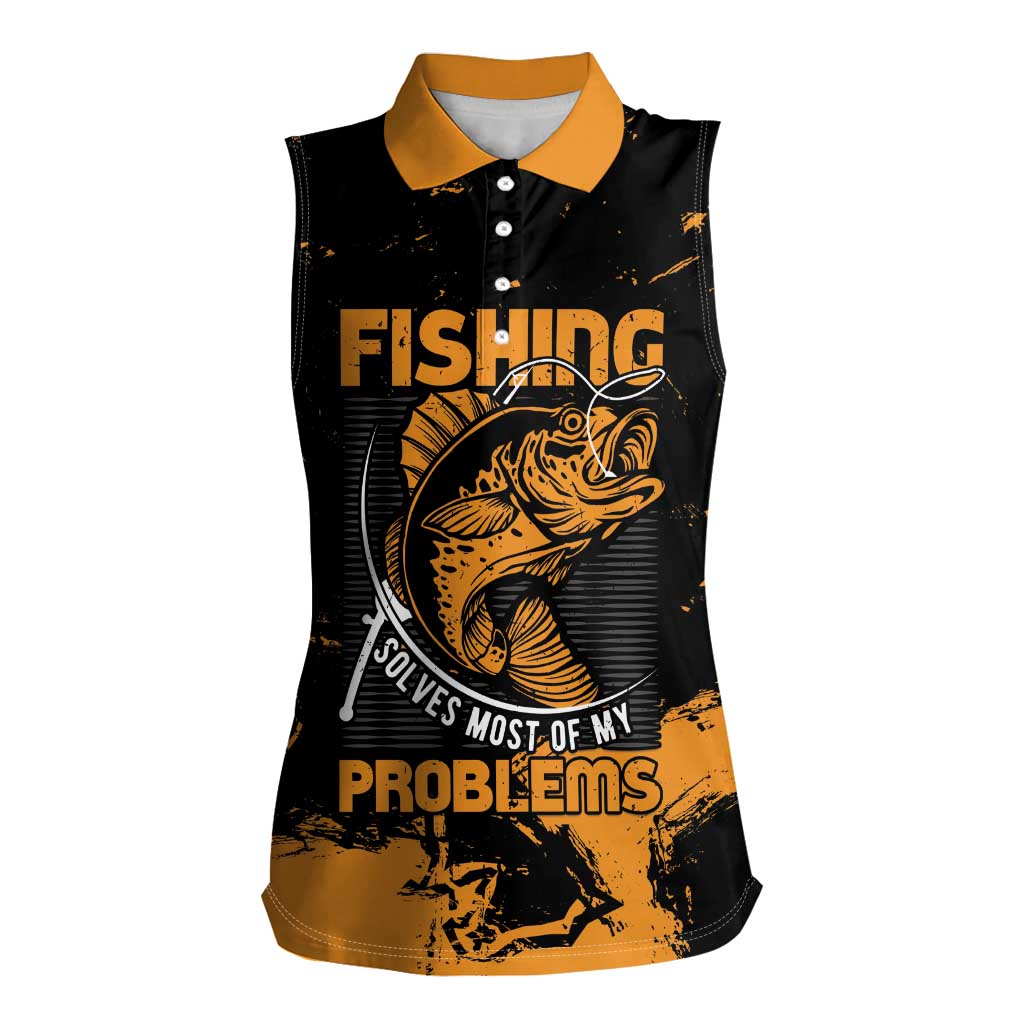 Personalized Fishing Solves Most of My Problems Women Sleeveless Polo Shirt Grunge Style