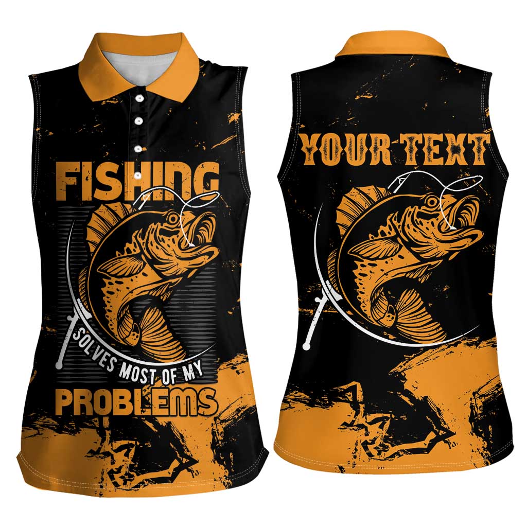 Personalized Fishing Solves Most of My Problems Women Sleeveless Polo Shirt Grunge Style