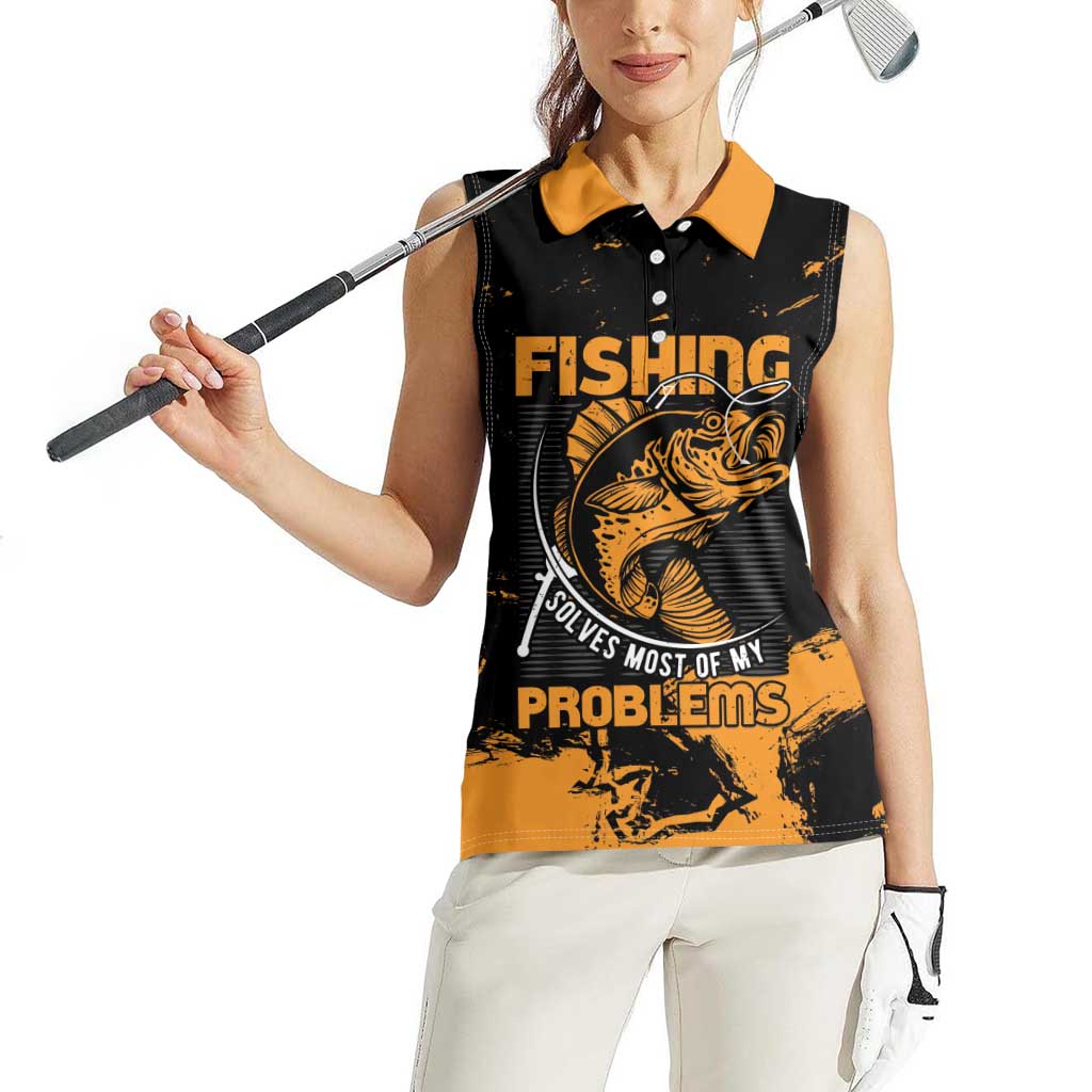 Personalized Fishing Solves Most of My Problems Women Sleeveless Polo Shirt Grunge Style
